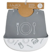 Wholesale - 2PC Silicone Bibs - Gray Plate Spoon Fork & Utensil Print C/P 60, UPC: 195010038713
